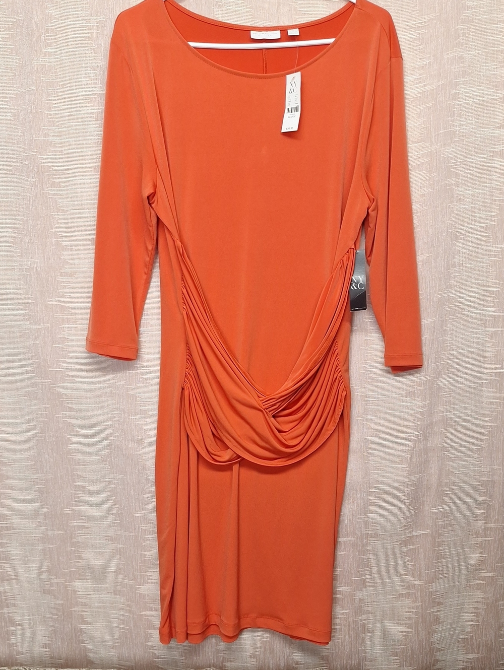New York & Company Orange Draped Midi Dress Size XL